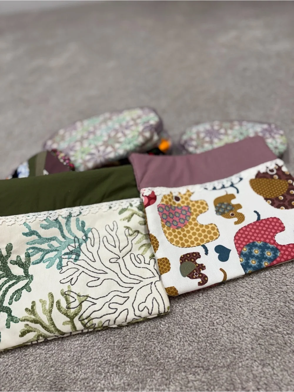 Handmade cosmetics bags made by my mother